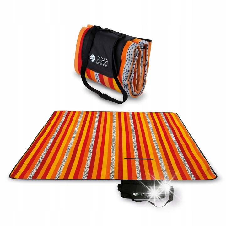 Tadar piknik takaró, polár, 150x200cm, alumínium szigetelés, fehér/fekete/piros/sárga/narancs