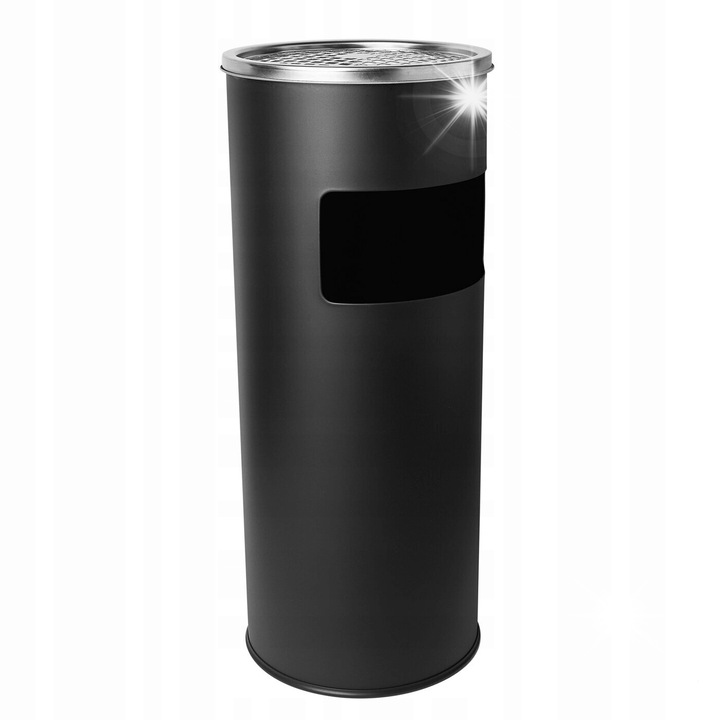 Szemeteskuka hamutartóval, rozsdamentes acél, Tadar, 25x60cm, fekete, 17l űrtartalom