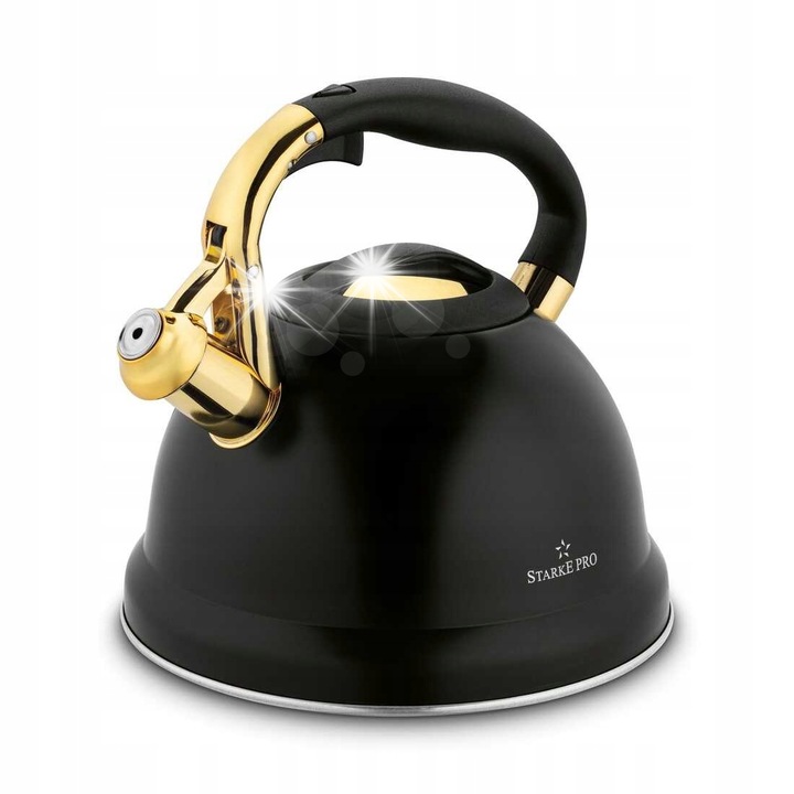 Чайник Starke Pro Asteria II 3L, матиран черен инокс със златни детайли, 22,5x24,5x22см