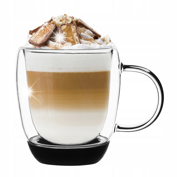 6 darabos Tadar Sublime 350 ml-es átlátszó termopohár szett szilikon aljjal, 6 teáskanállal