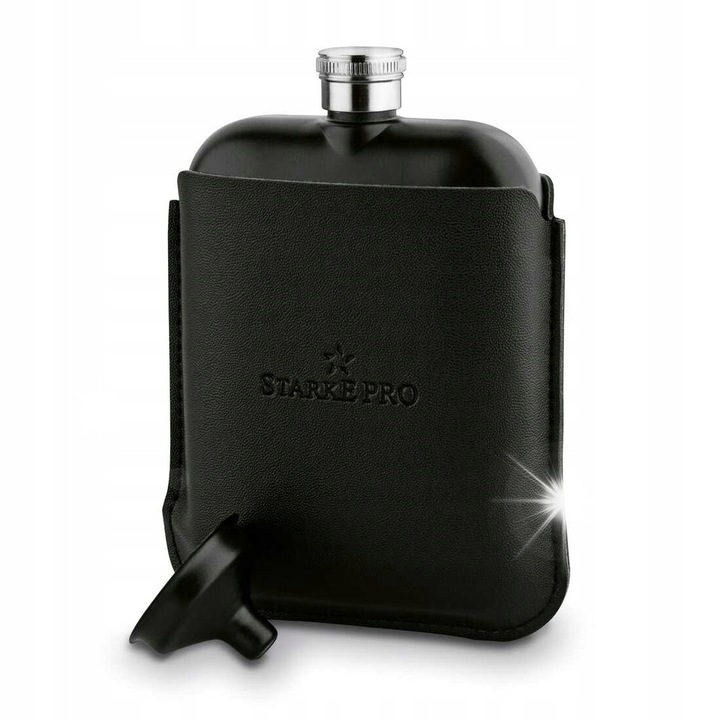 Манерка с калъф, стомана, черен, 170 мл, 13x9.5x2см