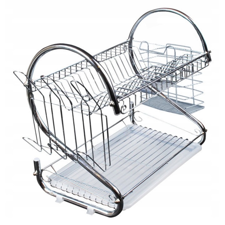 Съдосушилник Tadar, с поставка за прибори и чаши, хромиран, 56x27x39cm