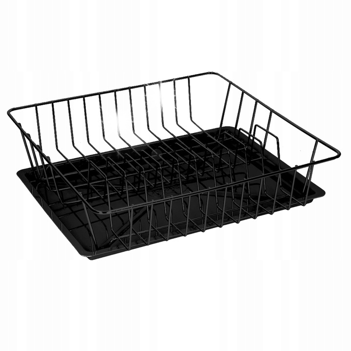 Edényszárító készlet tálcával Ander 35x35x10cm, fekete, rozsdamentes acélból és műanyagból