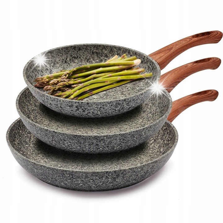 Комплект тигани KonigHOFFER 22x22см, 26x26см, 30x30см, незалепващи, цвят кафяв/сив