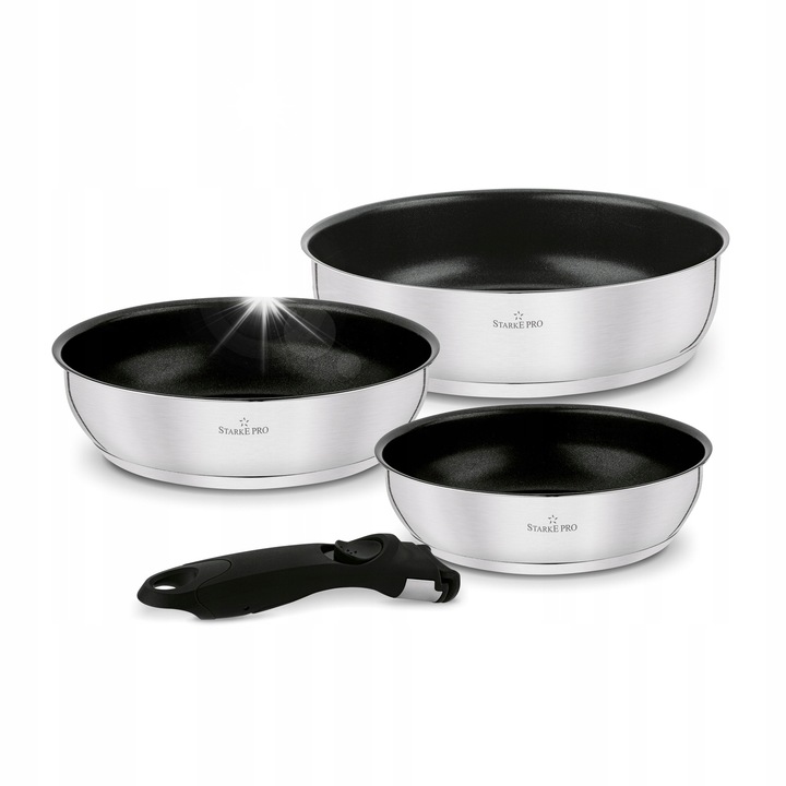 Комплект тигани 3х Starke Pro Susvid 20/24/28 см, инокс, незалепващо покритие, сребрист