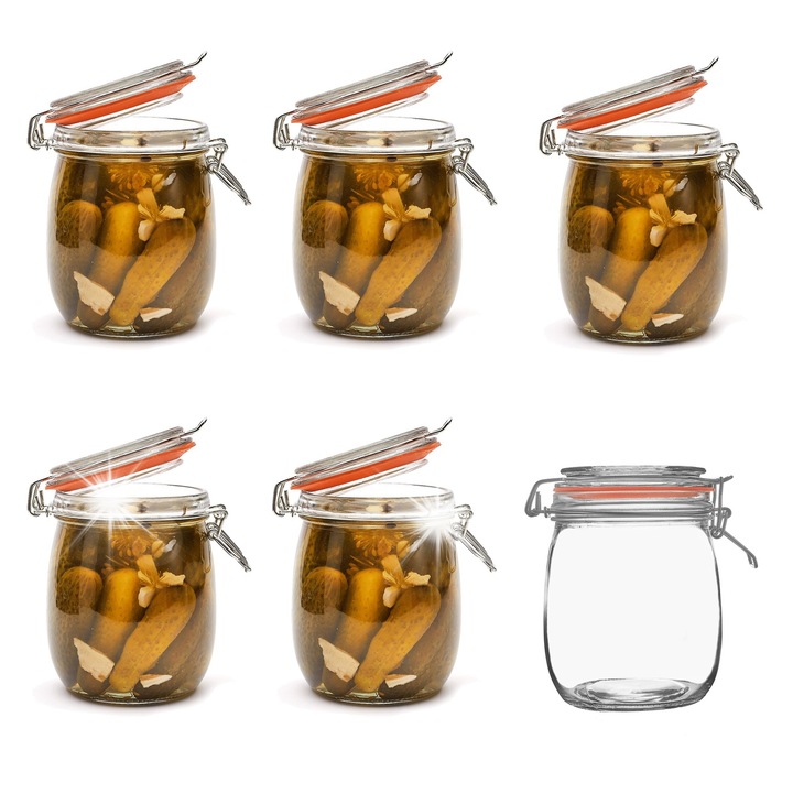 Комплект 6 Бурканчета от Стъкло с Щипка Tadar 0.75 л Прозрачни