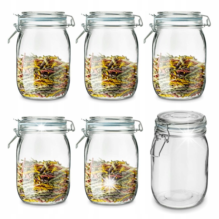 6 стъклени буркана с клипс Tadar 1л Прозрачни