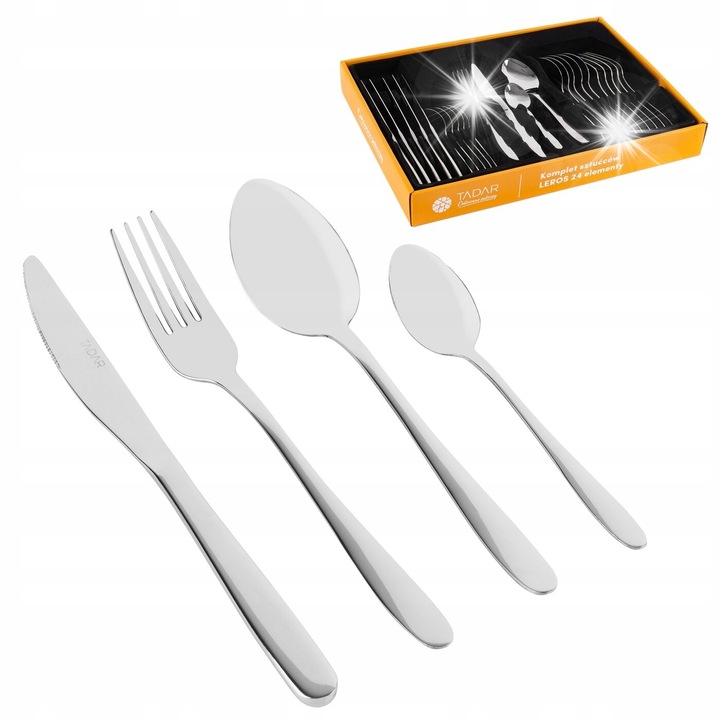 Tadar Leros evőeszközkészlet, 24 darabos, 6 személyes, rozsdamentes acél, ezüst