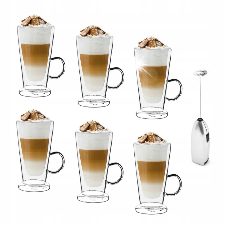 6 db-os hőálló pohárkészlet habos italokhoz Tadar Sublime Latte 250 ml, boroszilikát üveg