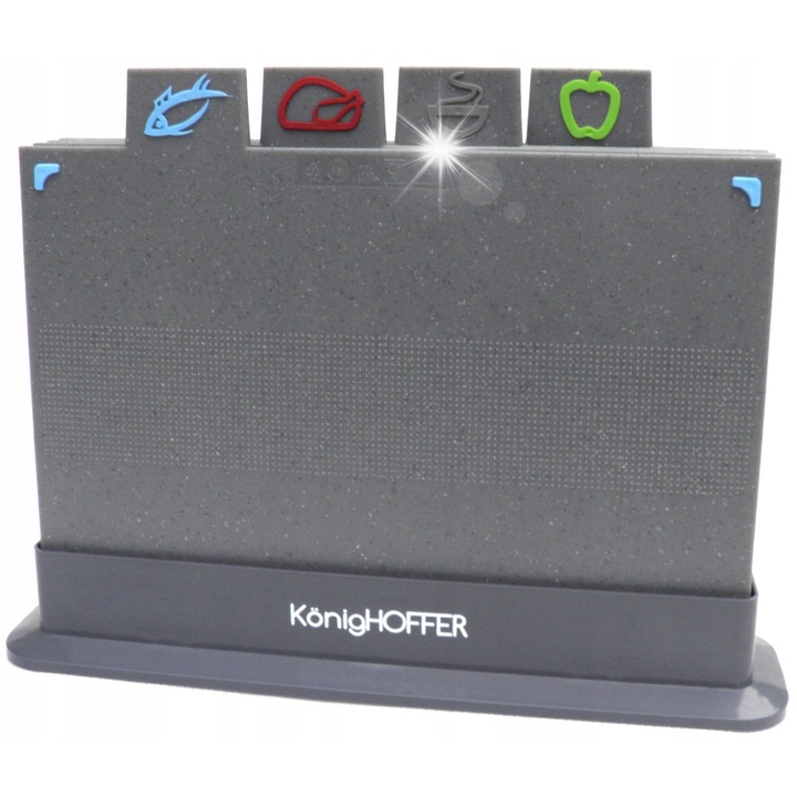 Комплект от 4 дъски за рязане със стойка, Konighoffer, пластмасови, 29x20см, сив