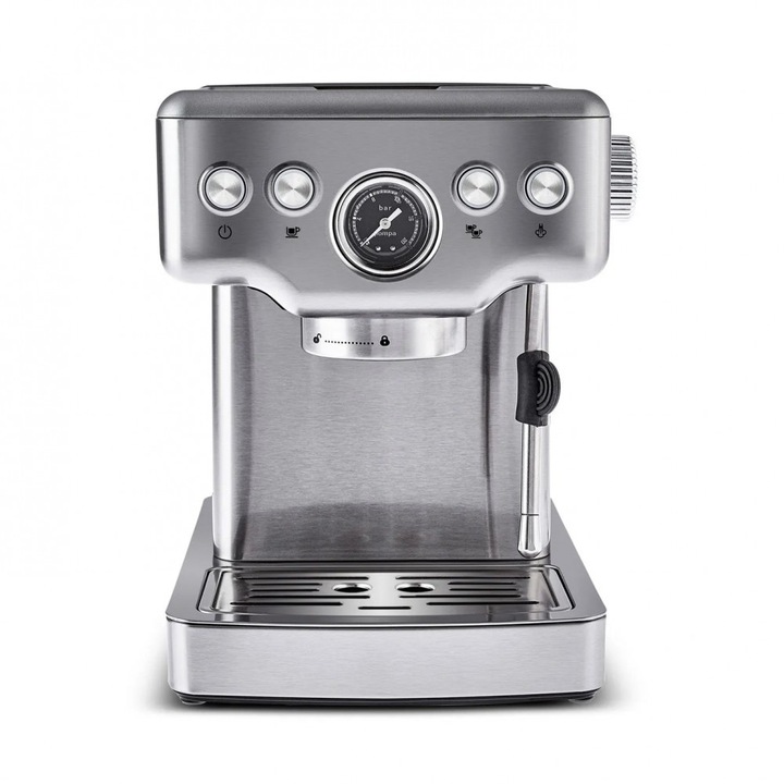 Espressor Karaca Coffee Art 1353, 1350W, 20 bari, cu spumator de lapte, rezervor apa 1.8L, functie cappuccino/latte/americano, Inox