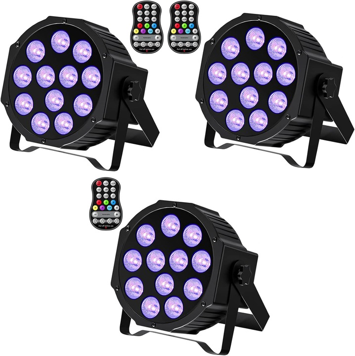 Reflector LED Par, RGBW, 5500 mAh, 7 efecte, set 3 bucati