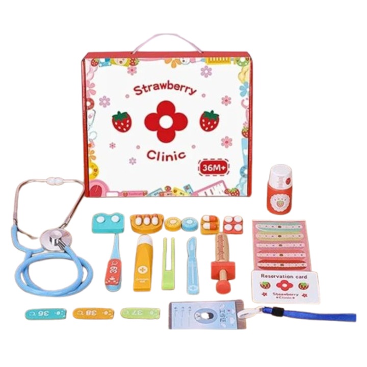 Joc Set de Doctor, 16 Ustensile Medicale din Lemn