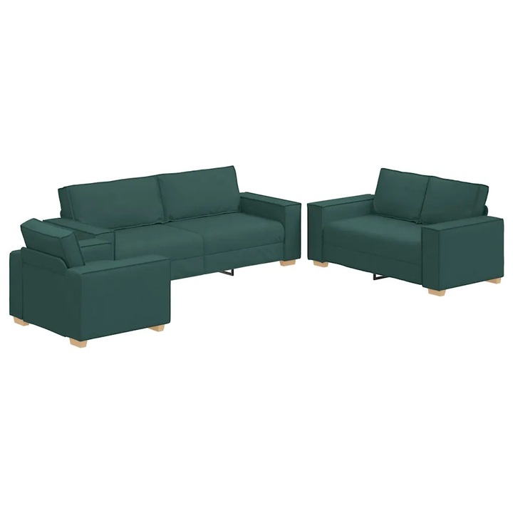 Set de canapea vidaXL, 3 pcs, Verde inchis, 220 x 78 x 84 cm, tesatura