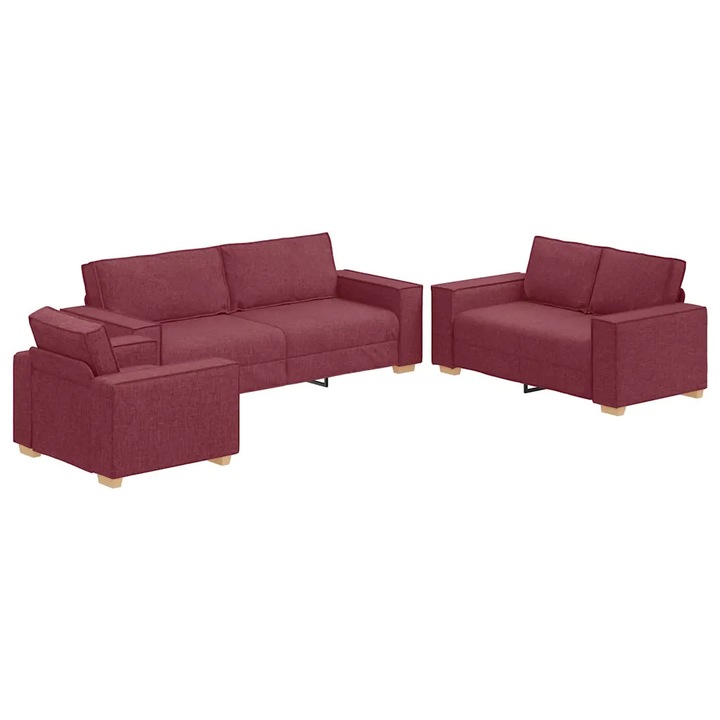 Set de canapea vidaXL, 3 pcs, Rosu Vin, 220 x 78 x 84 cm, tesatura