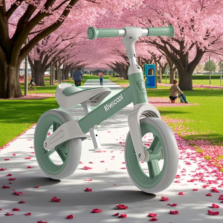 Колело за баланс за деца (80-110 см), регулируема височина на седалката и кормилото, колела от EVA пяна, зелен