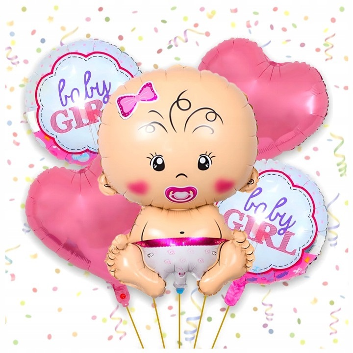Set 5 baloane ZOLA, gender reveal, roz pastel, diverse dimensiuni, 1x78cm, 2x45cm, 2x45cm