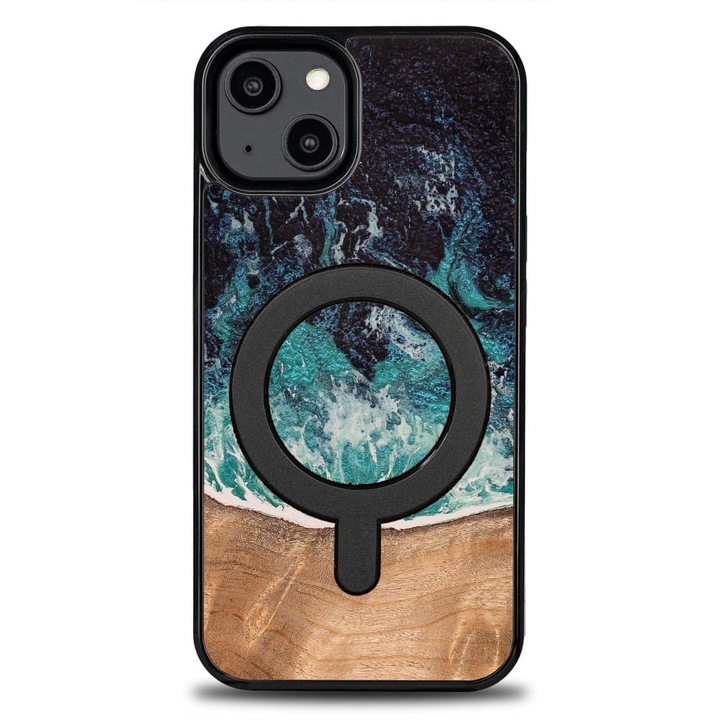 Калъф, Bewood Unique - Dream Island Magnet за iPhone 15, Синьо-Кафяви