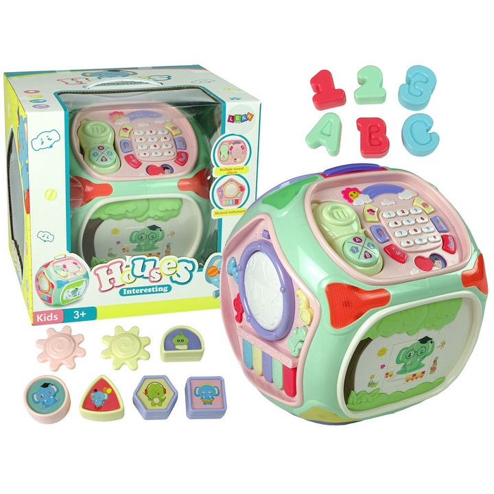 Образователен интерактивен куб LEAN Toys, сортер форми и числа, пиано, многоцветен, 22x24x28см