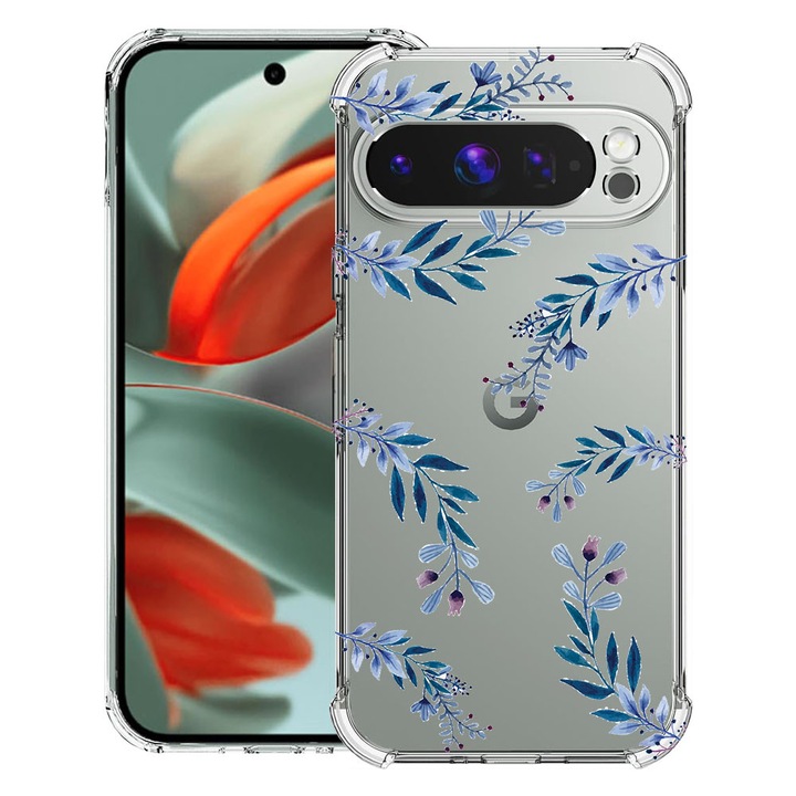 BestCase® Husa Anti Shock 1.5mm Compatibil cu Google Pixel 10 / Pixel 10 Pro, cu Design Blue Flowers, Reinforced 4 Corners, 3119587 AS 116