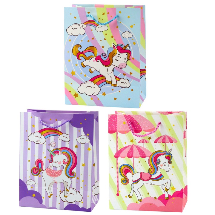 Punga cadou pentru copii Unicorn colorata 23 x 16 x 10 cm