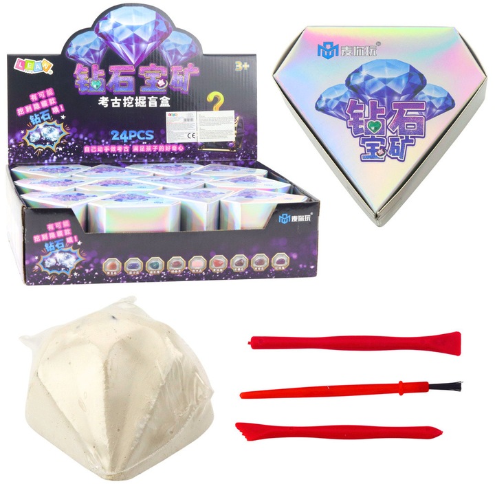 Образователен комплект за игри, LEAN Toys, Диамантени разкопки, 3 инструмента, холографски, 10,5x9,5x4,5см