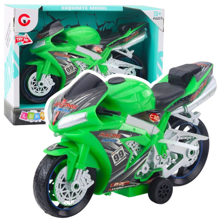 Играчка мотор LEAN Toys, зелен, светлинни и звукови ефекти, 24,5x15,5x8,5см, комплект с батерии
