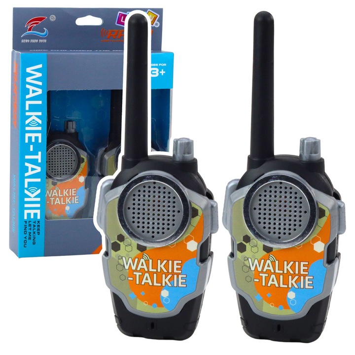 Set Walkie Talkie pentru copii, LEAN Toys, raza de pana la 1000m, 2 bucati, dimensiuni 26,5x17x4,5cm