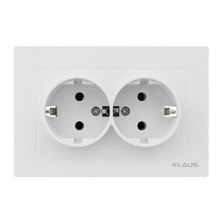 Priza dubla Schuko albă, KLAUS