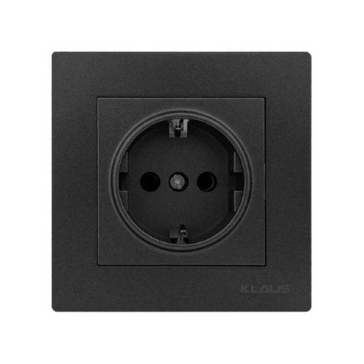 Priza simpla cu protectie pentru copii, KLAUS, neagra