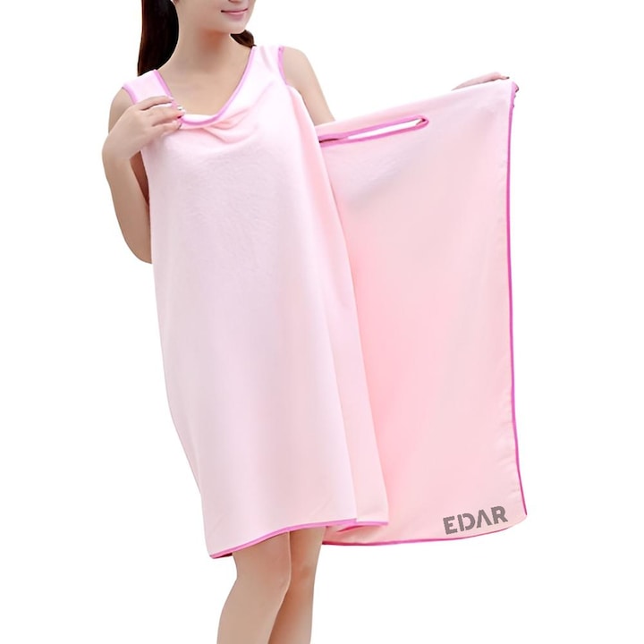 Кърпа EDAR Тип Рокля За Жени, С Презрамки, Универсален Размер, Розова – Комфорт и Елегантност След Баня