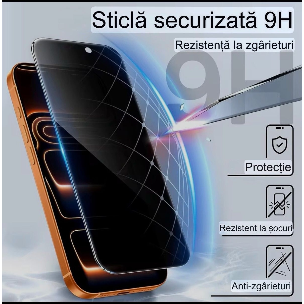 Folie Sticla Privacy, Alfkary, Compatibila Apple iPhone 17 Pro, Protectie Profesionala Ecran 3D, Full Cover- Negru
