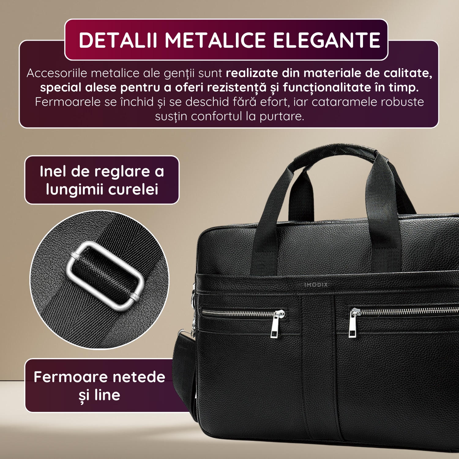 Geanta Laptop Piele Naturala, IMODIX, Compartiment Laptop 14-inch, Spatioasa, Curea De Umar Ajustabila, Multiple Compartimente, Ideala Pentru Birou Si Calatorii, 39x27x7 cm, Model 2019A, Neagra