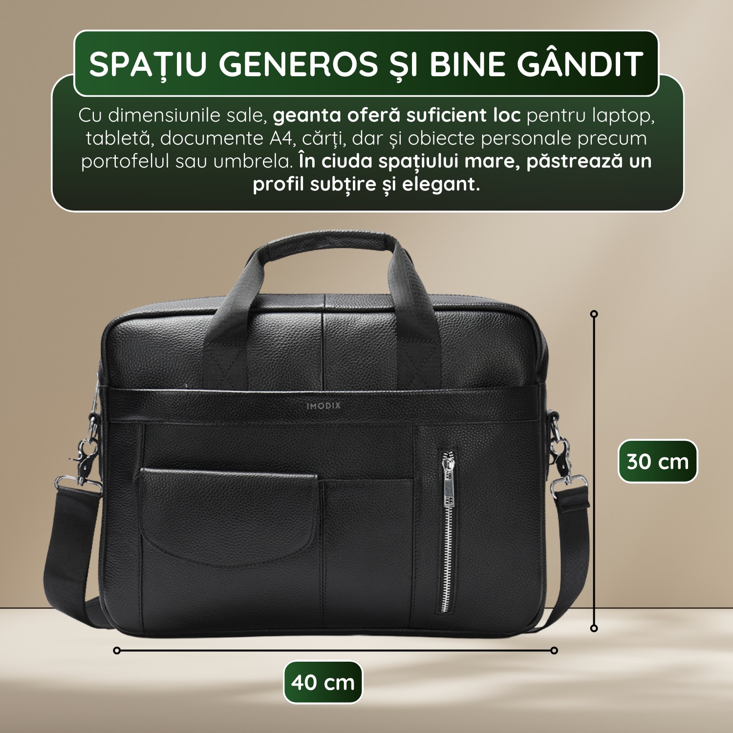 Geanta Laptop Piele Naturala, IMODIX, Compartiment Laptop 14-inch, Spatioasa, Curea De Umar Ajustabila, Multiple Compartimente, Ideala Pentru Birou Si Calatorii, 40x30x7 cm, Model 1116, Neagra