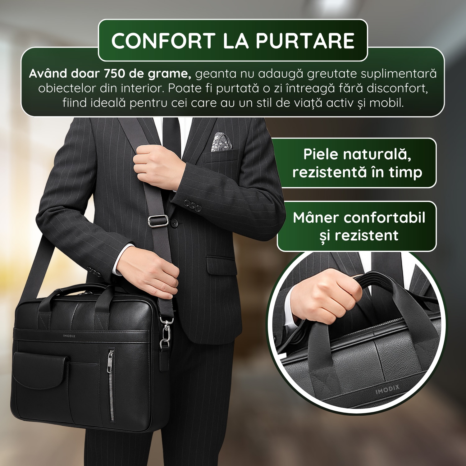 Geanta Laptop Piele Naturala, IMODIX, Compartiment Laptop 14-inch, Spatioasa, Curea De Umar Ajustabila, Multiple Compartimente, Ideala Pentru Birou Si Calatorii, 40x30x7 cm, Model 1116, Neagra