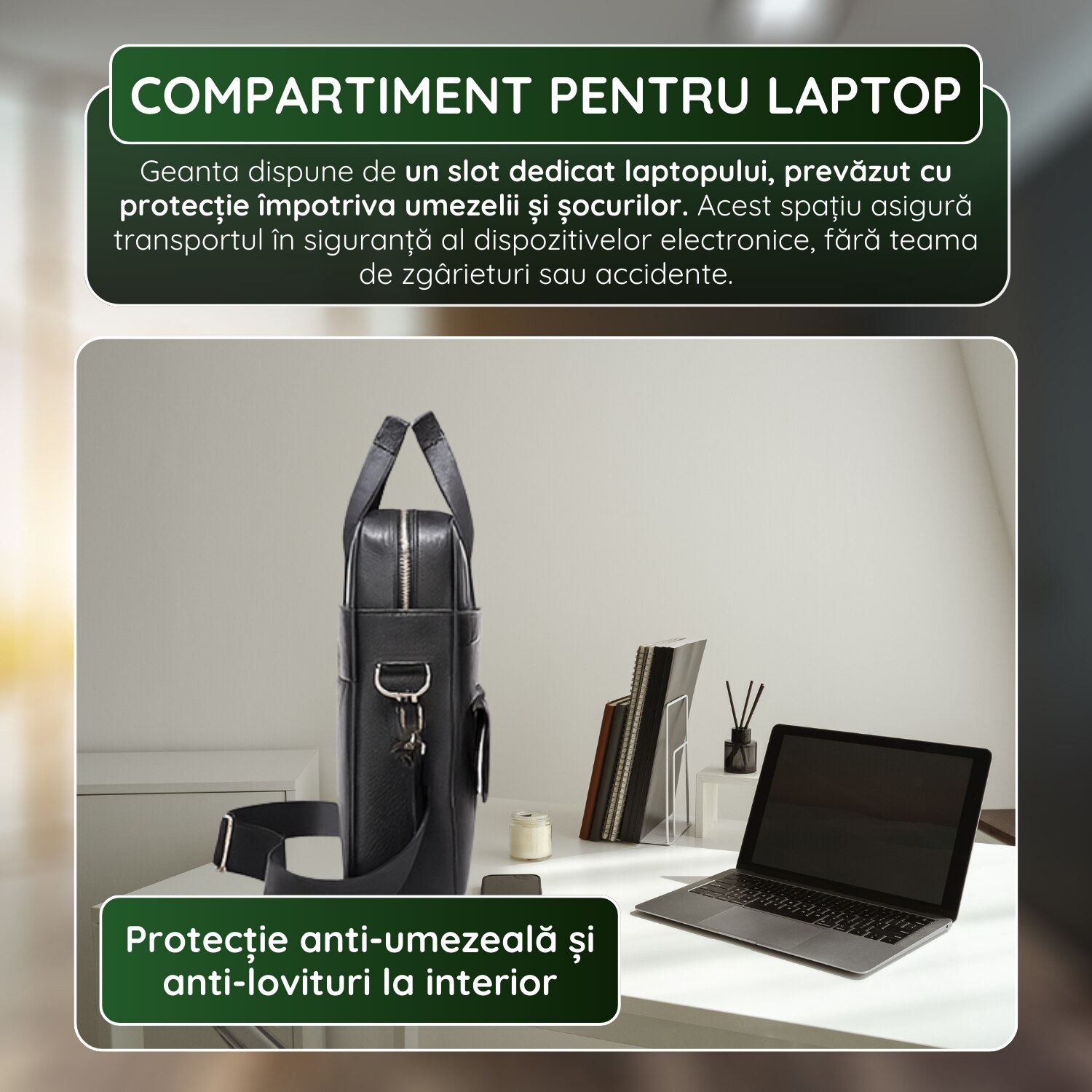 Geanta Laptop Piele Naturala, IMODIX, Compartiment Laptop 14-inch, Spatioasa, Curea De Umar Ajustabila, Multiple Compartimente, Ideala Pentru Birou Si Calatorii, 40x30x7 cm, Model 1116, Neagra