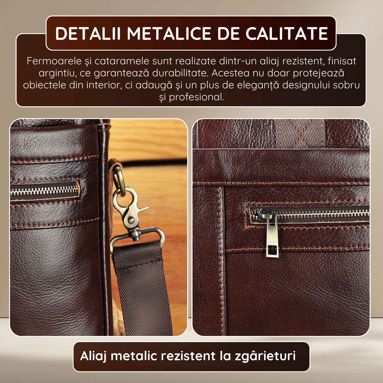 Geanta Laptop Piele Naturala, IMODIX, Compartiment Laptop 14-inch, Spatioasa, Curea De Umar Ajustabila, Multiple Compartimente, Ideala Pentru Birou Si Calatorii, 39x27x7 cm, Model 2019A, Maro