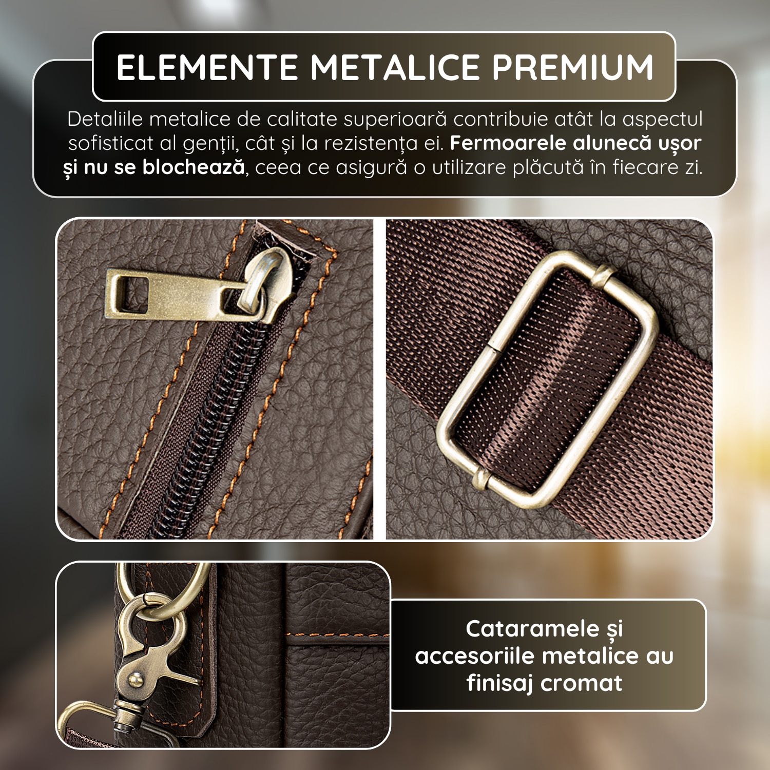 Geanta Laptop Piele Naturala, IMODIX, Compartiment Laptop 14-inch, Spatioasa, Curea De Umar Ajustabila, Multiple Compartimente, Ideala Pentru Birou Si Calatorii, 38.5x28x7 cm, Model 8629, Maro