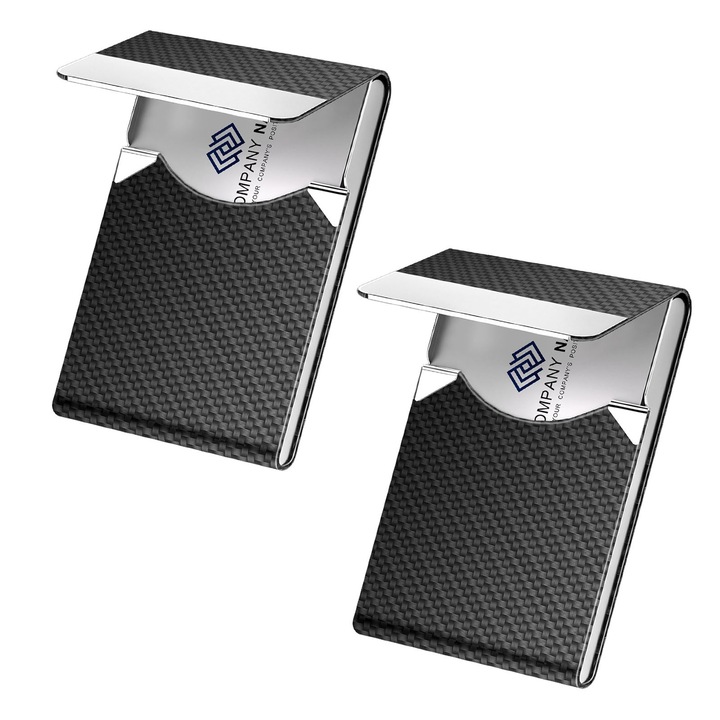 Set 2 suporturi cărți de vizita, Axroad Mall, cu închidere magnetică, din piele PU și oțel inoxidabil, negru, 9.5x6x1.5cm
