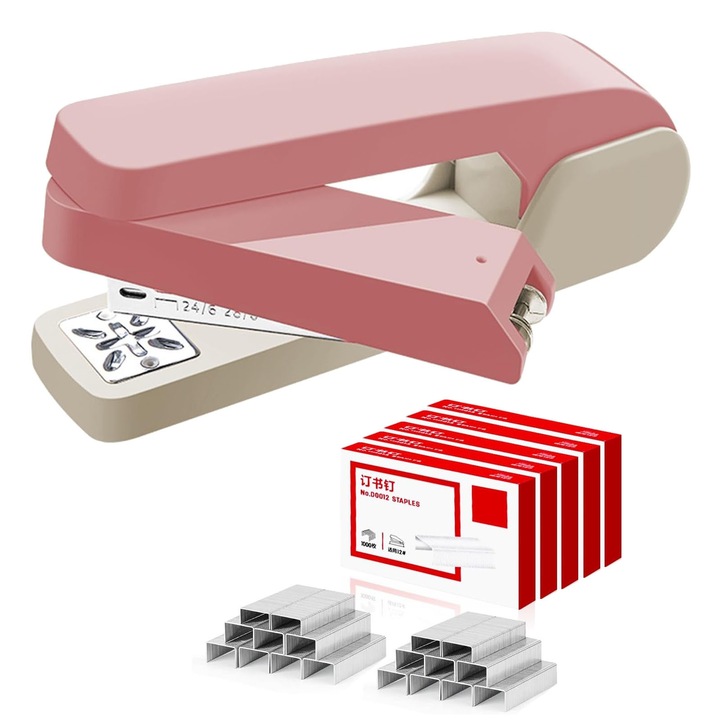 Ротационен телбод на 360 градуса, Axroad Mall, Телбод за документи, 5000 скоби 24/6 включени, Капацитет на телбодиране 50 листа, 8 вида ъгли на подвързване, Подвързване с централен шев, Дълбочина на вмъкване на хартия до 95 мм, 140*60 мм, Розов