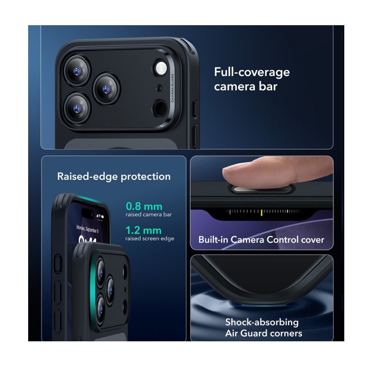 Husa ESR Classic HaloLock Compatibila Cu iPhone 17 Pro, Functie MagSafe, Protectie La Camera, Colturi Intarite, Frost Black