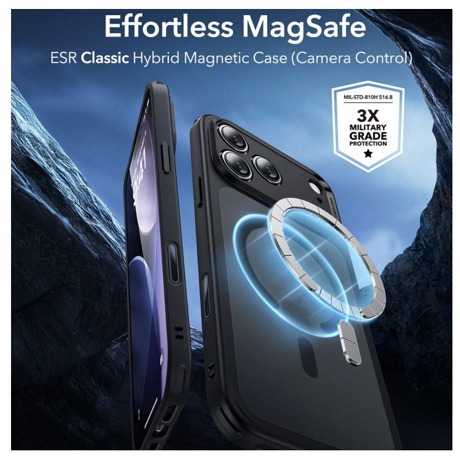 Husa ESR Classic HaloLock Compatibila Cu iPhone 17 Pro, Functie MagSafe, Protectie La Camera, Colturi Intarite, Frost Black