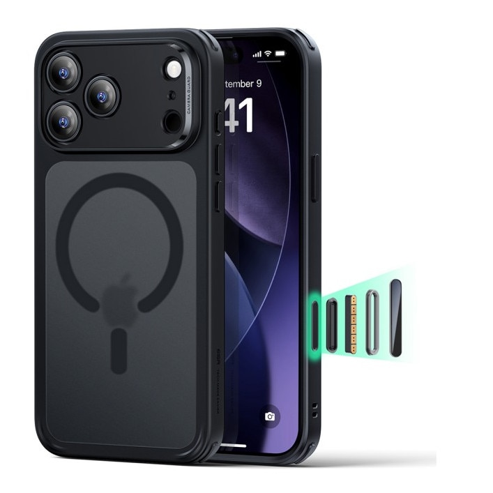 Husa ESR Classic HaloLock Compatibila Cu iPhone 17 Pro, Functie MagSafe, Protectie La Camera, Colturi Intarite, Frost Black