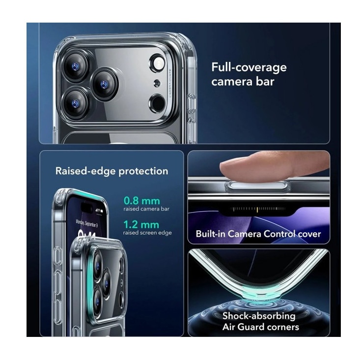 Husa ESR Classic HaloLock Compatibila Cu iPhone 17 Pro Max, Functie MagSafe, Protectie La Camera, Colturi Intarite, Clear