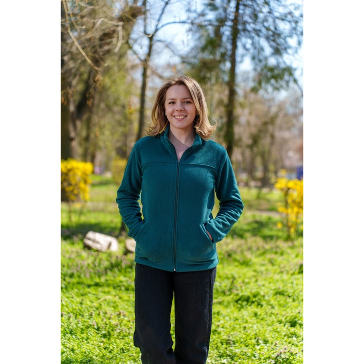 Hanorac de dama, Maia, fara gluga, cu fermoar, culoare verde, marime 2XL