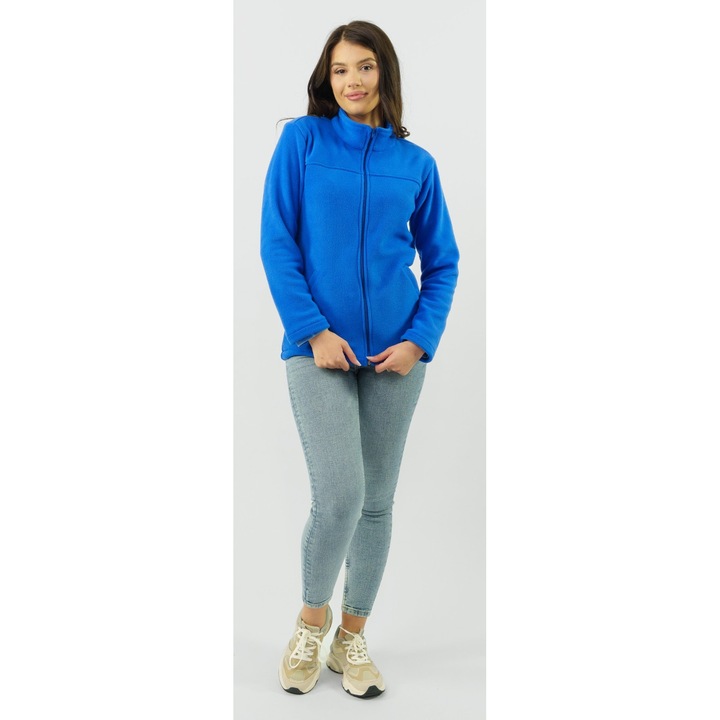 Hanorac de dama, Maia, fara gluga, cu fermoar, culoare albastru, marime XL