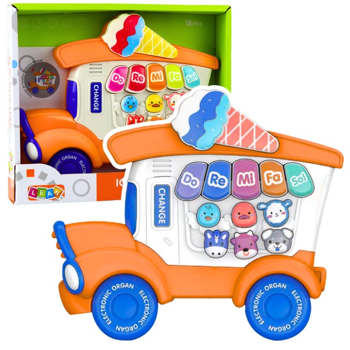 Pian educational , LEAN Toys, forma de ladita cu inghetata, portocalie, 28,5x24,5x4,5cm