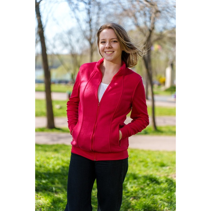 Hanorac de dama, Maia, fara gluga, cu fermoar, culoare rosu, marime L
