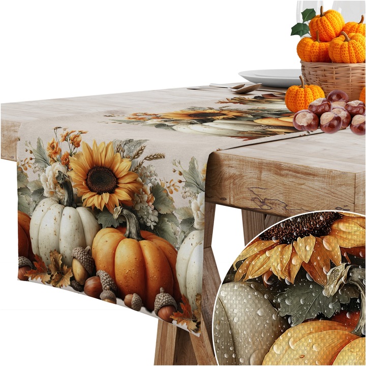 Homeview asztalterítő 40x140 cm, vízálló, foltálló, őszi, Halloween, OEKO-TEX, nappaliba és konyhába, újrafelhasználható, könnyen tisztítható, 100% poliészter, többszínű, 460-as modell