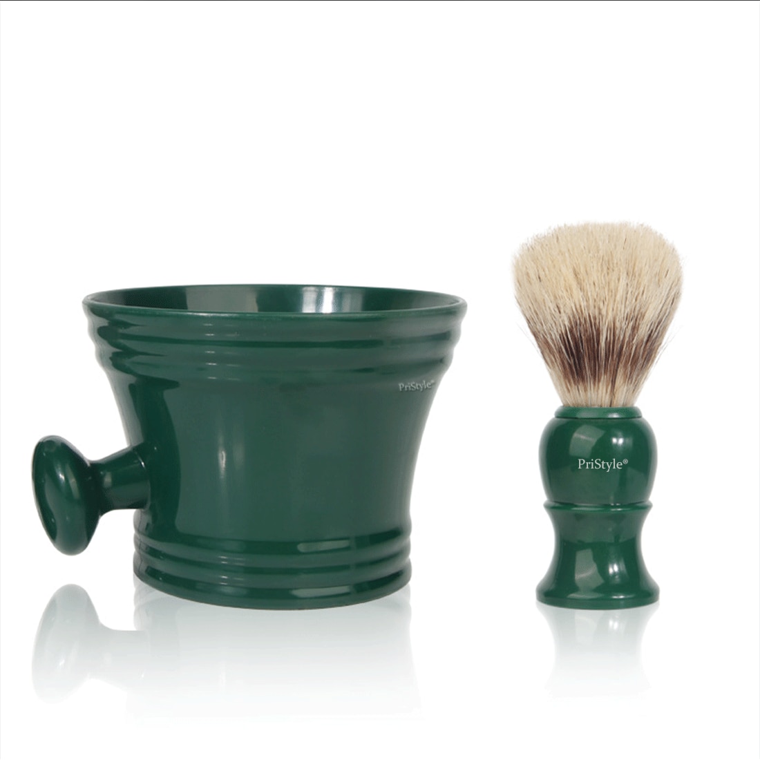 Set Barbierit Set de Barbierit PriStyle, Pamatuf Sintetic si Bol pentru Spumă, Verde ...